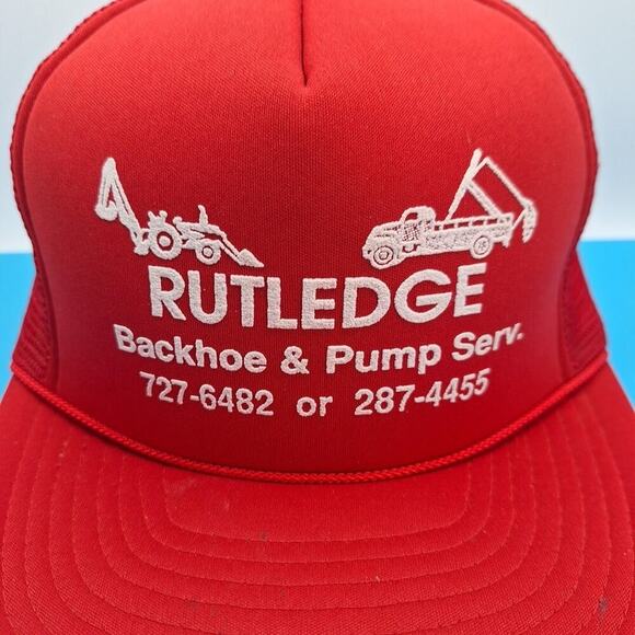 Vintage Rutledge Backhoe & Pump Trucker Snapback Hat Cap Red - Picture 4 of 7
